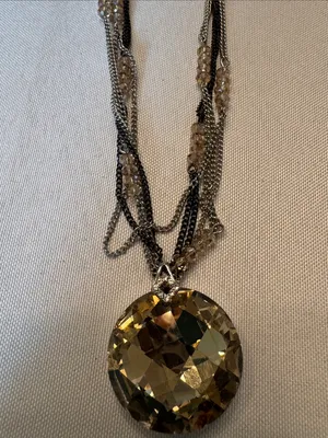 LOFT Multi-Strand Necklace with -Gold Faceted Pendant thumbnail 5