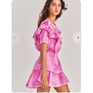 LoveShackFancy Natasha Mini Dress Begonia Hand Dye Pink Ruffle Lace Size M thumbnail 3