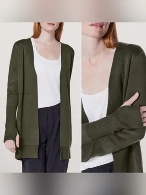 Lululemon Size M City Street Green Cashmere Open Front Cardigan Sweater thumbnail 2