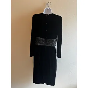 Maggy Boutique Velvet Cocktail Dress 10 Black Silver Ruched Waist Vintage 80s‎ thumbnail 2