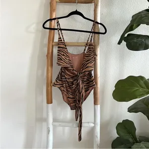 Aerie Tiger Print Wrap One-Piece Cutout Swimsuit thumbnail 5