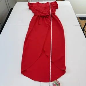 Amanda‎ Uprichard Red Martinique Midi Dress Ruffle Sleeve Tulip Hem Belt MEDIUM thumbnail 13