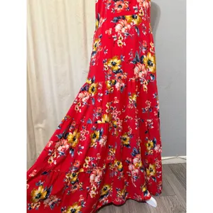 Band of Gypsies Red Floral Tiered Maxi Dress Small Halter Keyhole Boho Sundress thumbnail 4