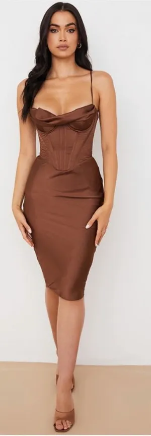 HOUSE OF CB S D-DD 'Myrna' Chocolate Satin‎ Corset Slip Dress NWOT thumbnail 1
