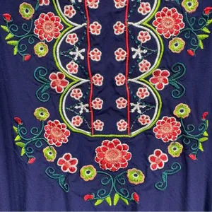 Ashir Aley Blue Embroidered Floral Boho Flowy Short Sleeve Top Size Large thumbnail 5
