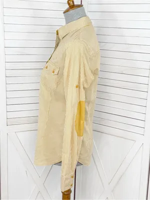 Zara TRF Striped Elbow Patch Western Style Button Up Shirt Yellow Medium thumbnail 2