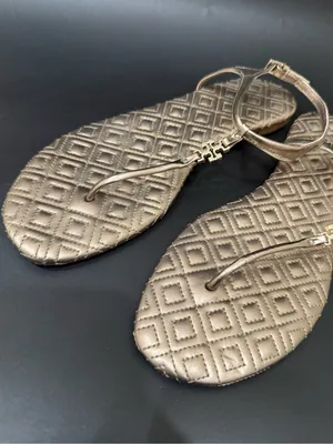 TORY BURCH Marion Quilted Gold Metallic Leather T-Strap Thong Sandals US Size 9M thumbnail 3