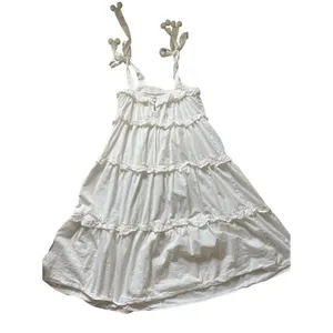 Fab’rik Callie Tiered Midi Dress White Beachy Vacation Size Small thumbnail 6
