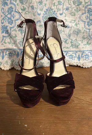 Jessica Simpson Roxelle oxblood velvet platform heels thumbnail 1