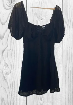 Missguided Black Sheer Puff Sleeve grunge‎ whimsical little black dress size 8 thumbnail 1
