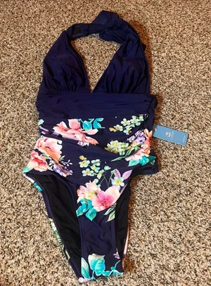 Cupshe Floral Print Halter One Piece Swimsuit Padded Bathing Suit Size S thumbnail 1