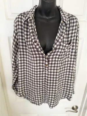 Anthropologie black and white gingham button front shirt thumbnail 4