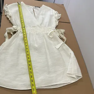 🍁 Zara Ruffle V-neck Mini Dress‎ Cinched Waist Ties White Small thumbnail 13