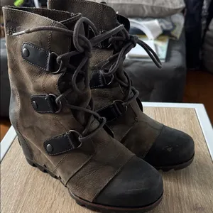 Sorel boots Dark Brown Lace-Up Women's 7.5 wedge leather thumbnail 2