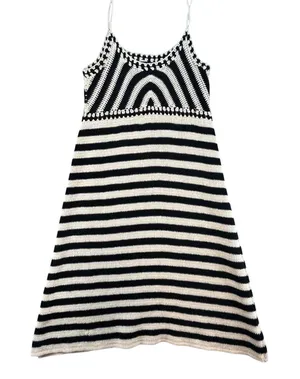 Miou Muse Women Crochet Dress Black Striped Boho Festival Summer‎ Midi S thumbnail 1