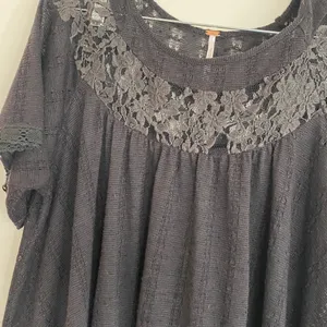 Free People boho crochet and lace short sleeve boxy top black medium thumbnail 2