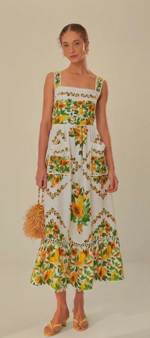 NWT FARM Rio Papaya Salad Scarf Maxi Dress Off‎ White Tropical Fruit Size M thumbnail 1