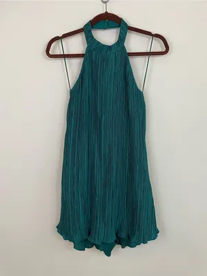 Anthropologie Teal Halter Plissé Playsuit Romper‎ Size 6 thumbnail 2