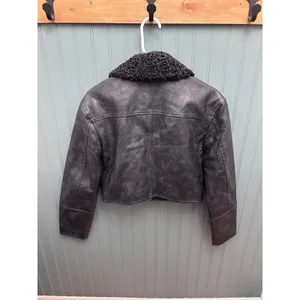 BDG Urban Outfitters Womens Black Janine Faux Leather Sherpa Cropped Jacket Moto thumbnail 4