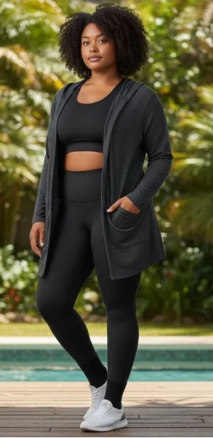 Cozy Soft Fleece Beyond Yoga Charcoal Gray Hooded Open Front Cardigan Jacket thumbnail 1
