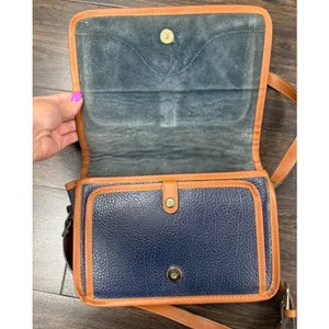 Vtg Dooney & Bourke Navy Blue & Tan All Weather Leather Organizer Crossbody Bag thumbnail 6