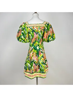 NWOT FARM Rio Square Neck Puff Sleeve Floral Tropical Print Mini Dress Size S thumbnail 5