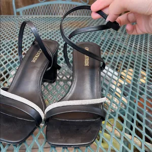 Source Unknown Black Strappy Platform 3 Inch Heels with Rhinestone Detail Bridesmaids Formal 8 thumbnail 6