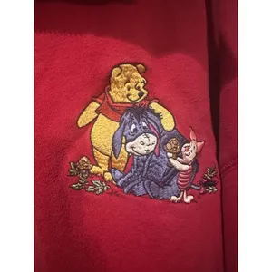 Vintage Disney Store Eeyore Winnie Pooh Piglet Embroidered Red Quarter Zip XXL thumbnail 2