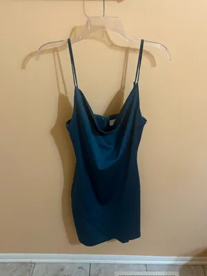 Elliatt Backstage cowl-neck satin mini dress in teal thumbnail 3