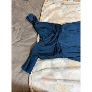 NWT Dessy‎ Dress Size 0 OFF-THE-SHOULDER DRAPED NECKLINE MAXI Atlantic Blue thumbnail 4