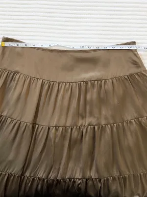 100% Silk Tiered Midi Skirt in Bronze Brown Fall Tone INC International Concepts thumbnail 4