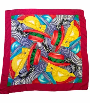 Vibrant Multicolor Hat Print Silk Scarf thumbnail 1
