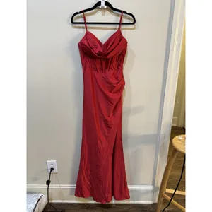 Betsy And Adam A26239 Red Satin Evening Gown Size 8 Corseted thumbnail 5