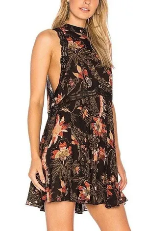 Free People She Moves Slip Dress Black Floral Lace thumbnail 5