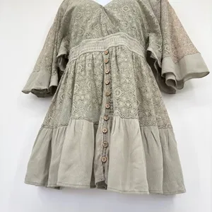 Mable Lace Romper Womens SM Sage Green Boho Bell Sleeve Vacation Cottagecore‎ thumbnail 10
