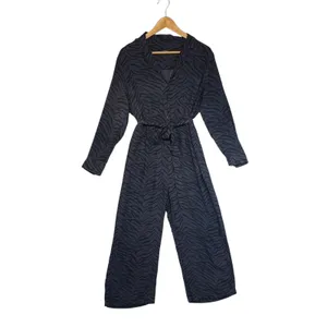 Rails Callan Charcoal Tiger Striped Belted Jumpsuit Wide Leg‎ Cropped Chic L thumbnail 2