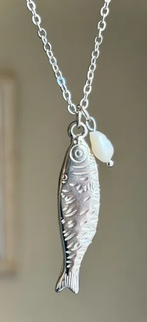 Handmade stainless steel fish boho funky chic necklace🌀🐟 thumbnail 1