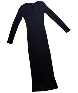 ASOS Design Maxi Dress Womens 4 Black Ribbed Long Sleeve Scoop Neck Bodycon thumbnail 1