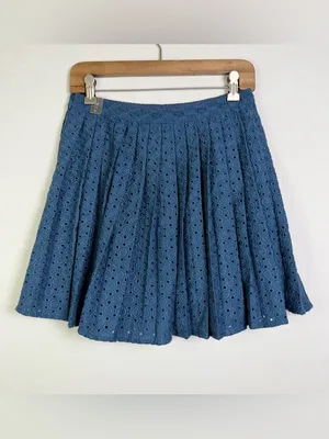 Abercrombie & Fitch Blue Eyelet Lace Skater Skirt NWT Women Sz S Boho Preppy thumbnail 2