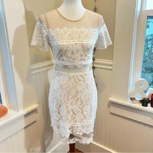White Lace Mini Dress Mesh Illusion Sheer Small thumbnail 8