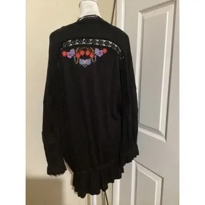Free People Serafina Black Embroidered Lace Crochet Boho Festival Blouse Top M thumbnail 5