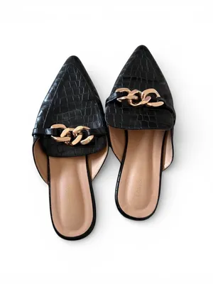 EASY SMILE BLACK Gold Chain Mules Flats Size 9.5 thumbnail 3