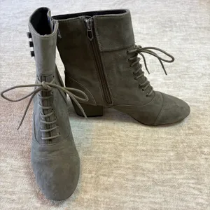 Botkier Lace Up Ankle Boots Women Olive Green Suede Buttons‎ Heeled Booties 6.5 thumbnail 3
