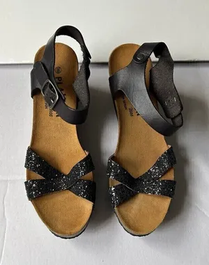 Plakton women’s platform sandals Cork Wedge Black Size 8 thumbnail 1