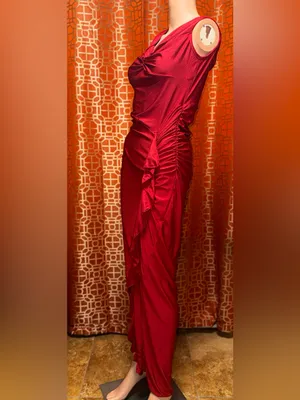 SHEIN Red Satin Ruched Twist Bust Maxi Dress Large NWOT thumbnail 3