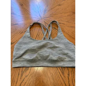 Lululemon Energy Bra Womens 8 Grey/ Green Herringbone Strappy Back Sports Bra thumbnail 2
