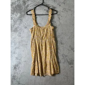 Banana Republic‎ Yellow Abstract Print Ruffle Strap Dress Smocked Waist Med New thumbnail 6
