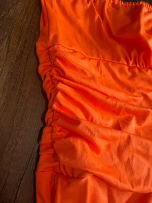 Women’s Orange Strapless Ruched Flare Dress Size XL Layered Skirt thumbnail 4