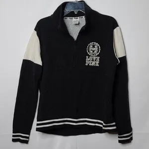 PINK - Victoria's Secret quarter zip black sweatshirt sz M thumbnail 1