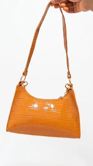 Brown Crocodile Embossed Shoulder Bag with Charm Chain & Teddy Bear Details thumbnail 3